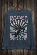 RODEO WILD WEST BRONC LONG SLEEVE SWEATSHIRT - MINERAL BLUE