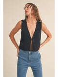 Hook & Eye Closer Vest Cardigan - Black