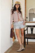 COWGIRL PRINT MINI SHORTS - SOFT BLUE