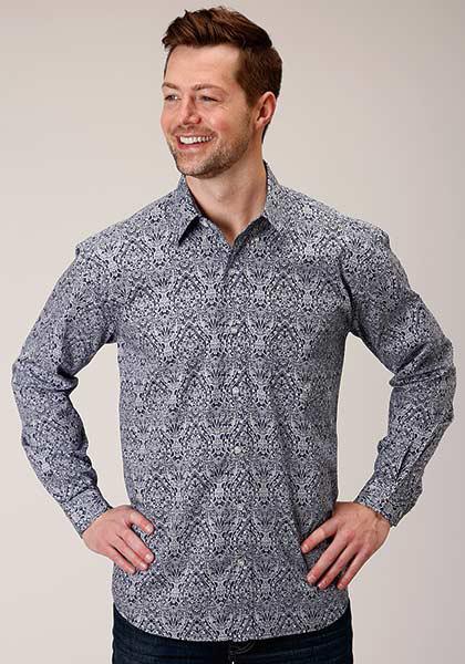 MENS L/S SHIRT   AMARILLO ALLOVER PRINT 1POCKET BUTTON  1380 CRYSTAL MEDALLION  03-001-0326-0177