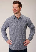 MENS L/S SHIRT   AMARILLO ALLOVER PRINT 1POCKET BUTTON  1380 CRYSTAL MEDALLION  03-001-0326-0177