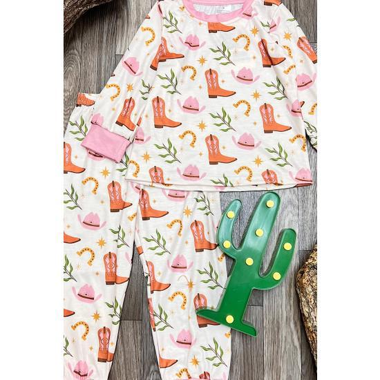 COWGIRL BOOTS & HATS W/ PINK TRIM PAJAMA SET