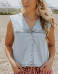 Sailor Collar Button Front Denim Top