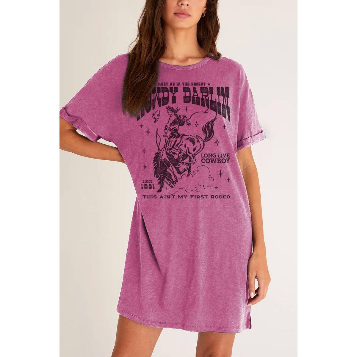 HELLO DARLIN' GRAPHIC DRESS - MINERAL WASH MAGENTA