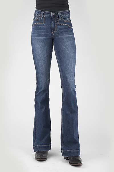WOMENS JEAN 21 HIGH RISE FLARE FIT PLAIN BACK PKT FANCY YOKESW/DOUBLE NEE 11-054-0921-2407 BU