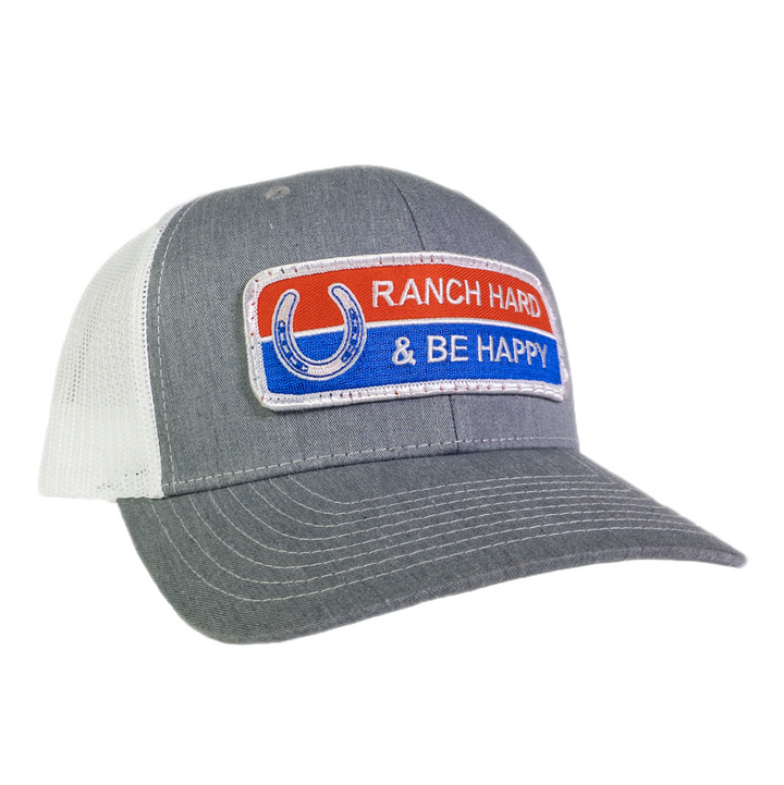 RANCH HARD AND BE HAPPY SILVER & MESH PRECURVED