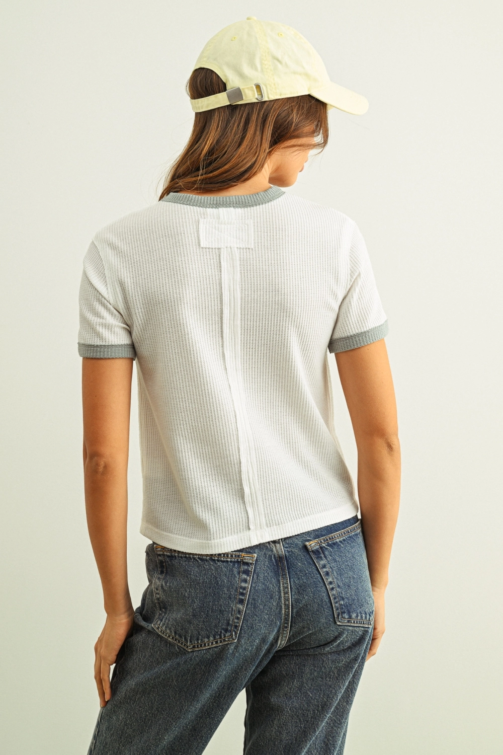 Color Combo Waffle Fabric Top - Light Blue