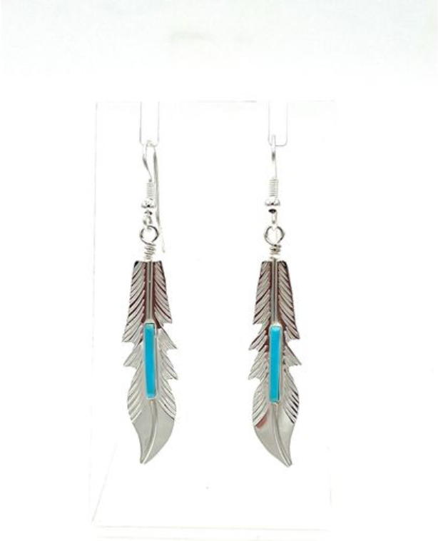 Navajo Handmade Kingman Turquoise Earrings-Allen Barney