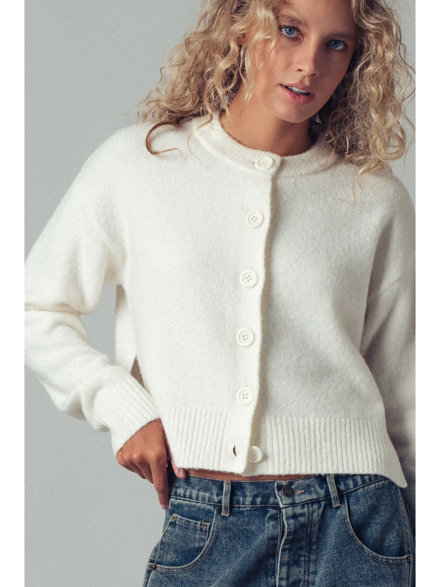 Relaxed Wool Blend Button-Up Cardigan - IVORY