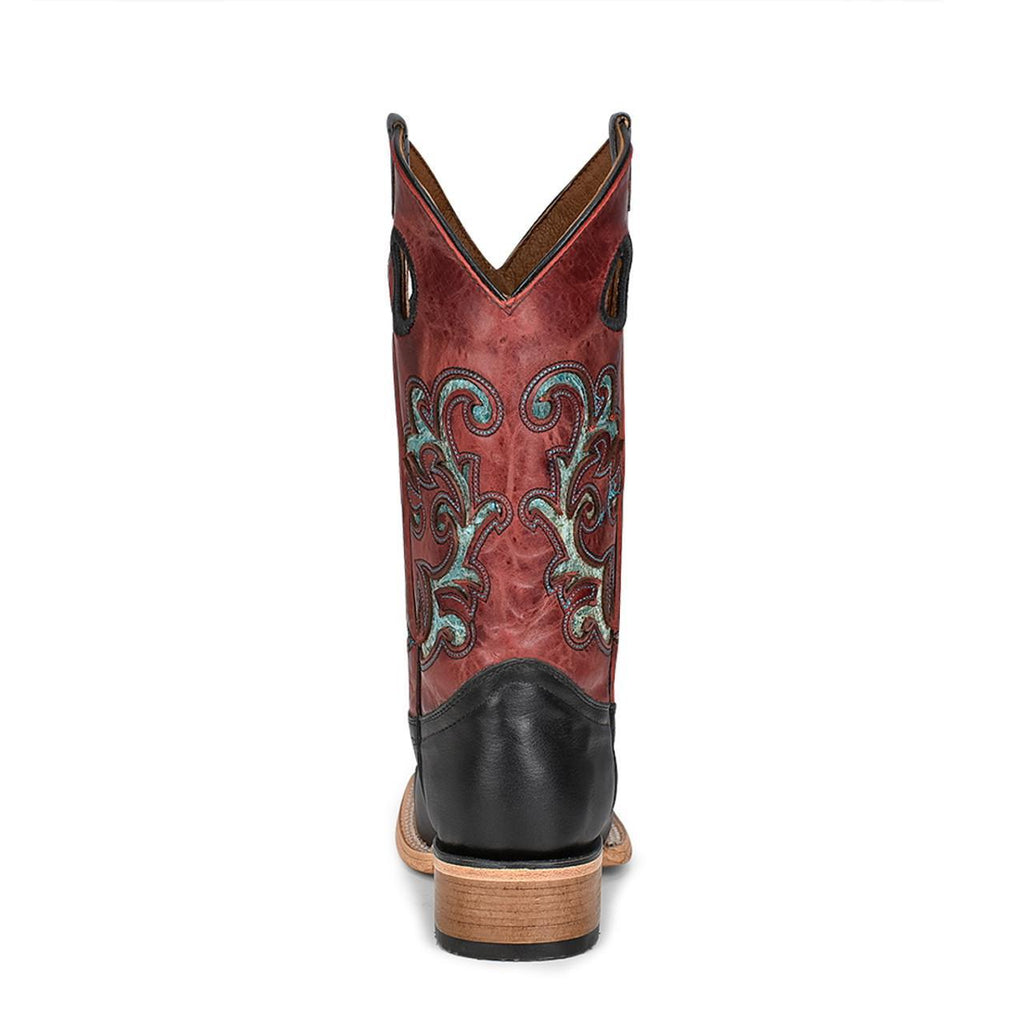 LD BLACK/RED INLAY & EMBROIDERY WIDE SQ. TOE L5909