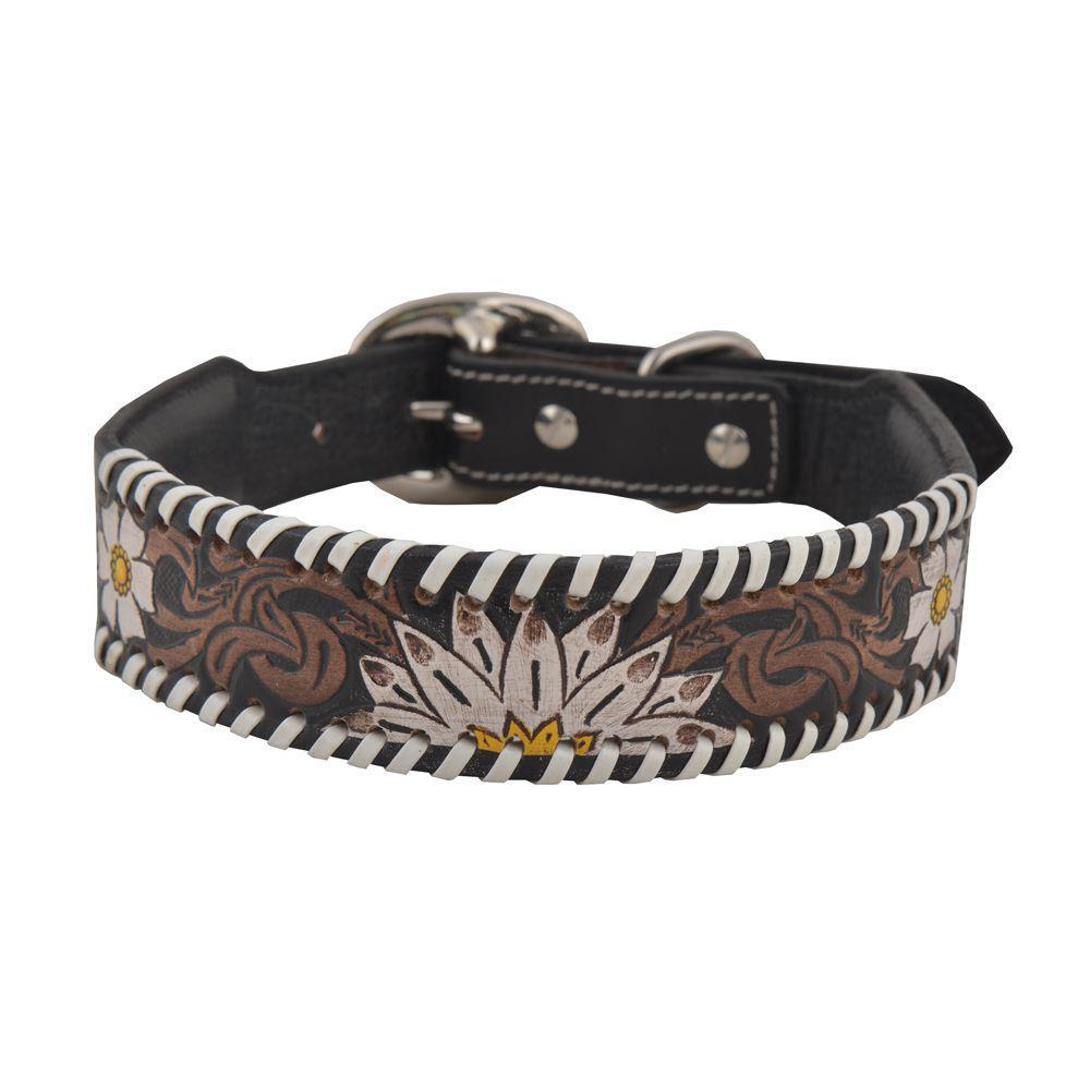 Oxy Daisy Hand-Tooled Leather Dog Collar S-5755