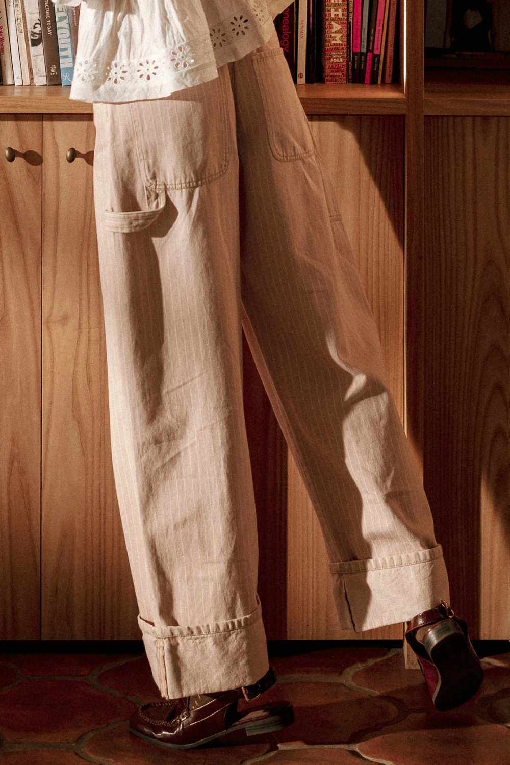 Striped Pattern Cuffed Hem Pants