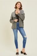 WESTERN WASHED TERRY CARDIGAN WITH CABLE KNIT SWEATER WASHED RUST - BLACK