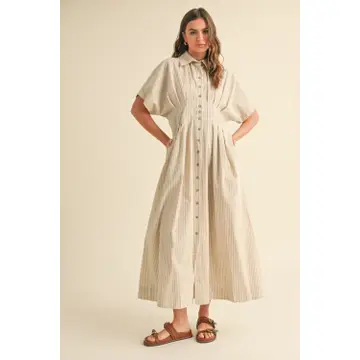 Striped Buttondown Shirt Dress - Tan Stripe