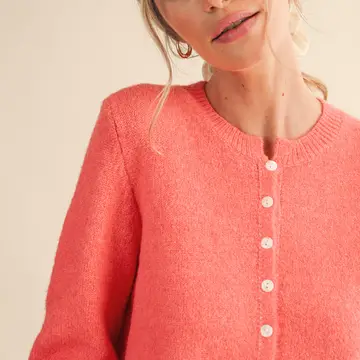 Marled Knit Sweater Cardigan - CORAL RED