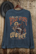 WILD WEST COWBOY LONG SLEEVE SWEATSHIRT - MINERAL NAVY