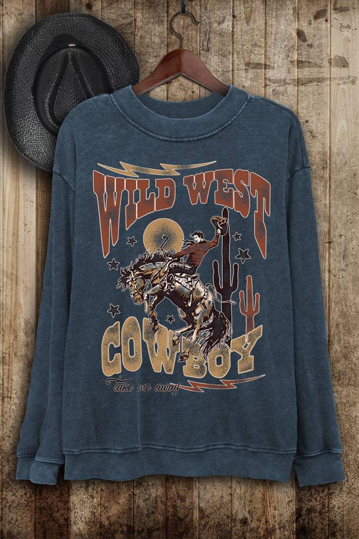WILD WEST COWBOY LONG SLEEVE SWEATSHIRT - MINERAL NAVY