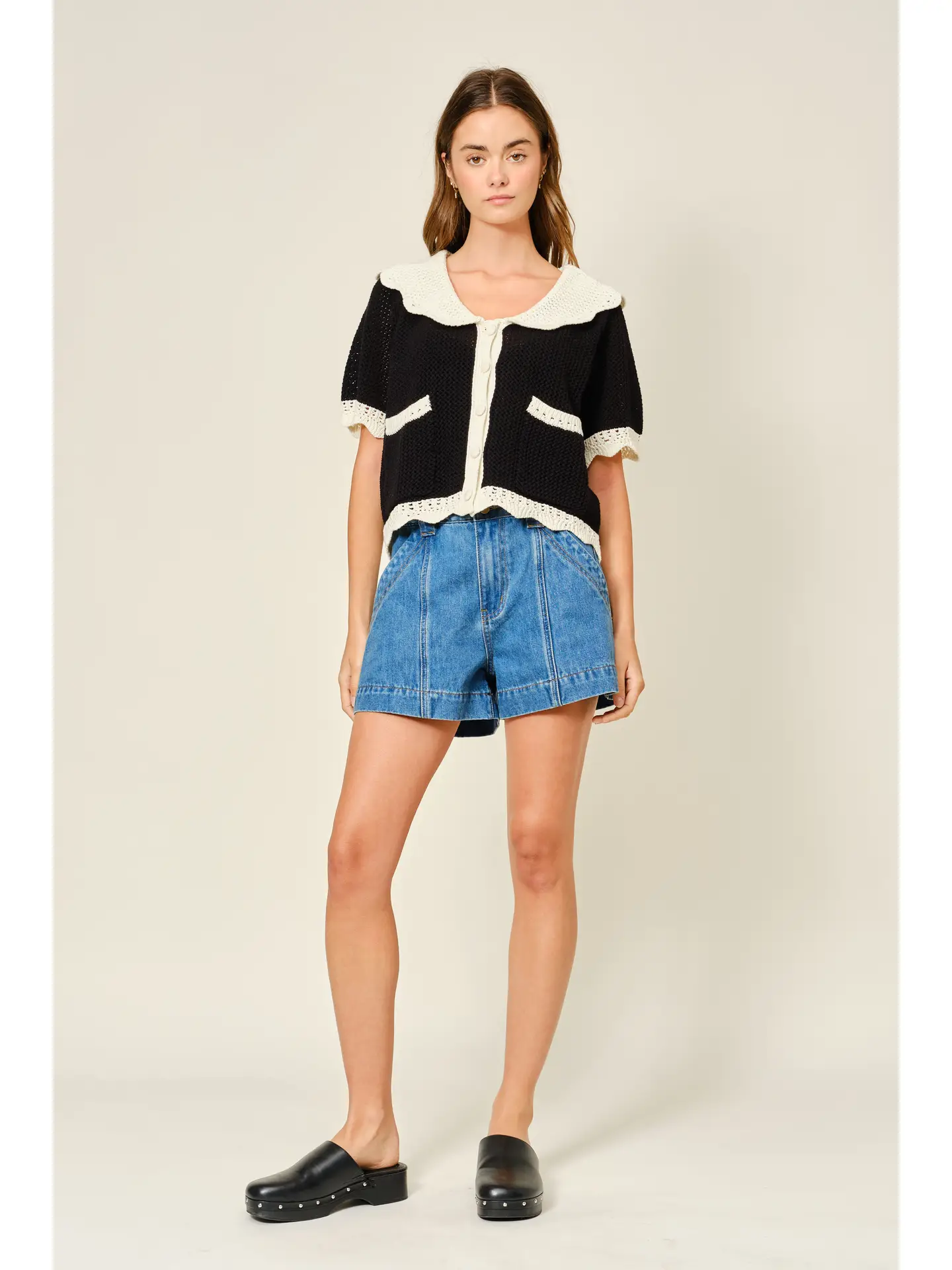 Crochet Collared Sweater Cardigan