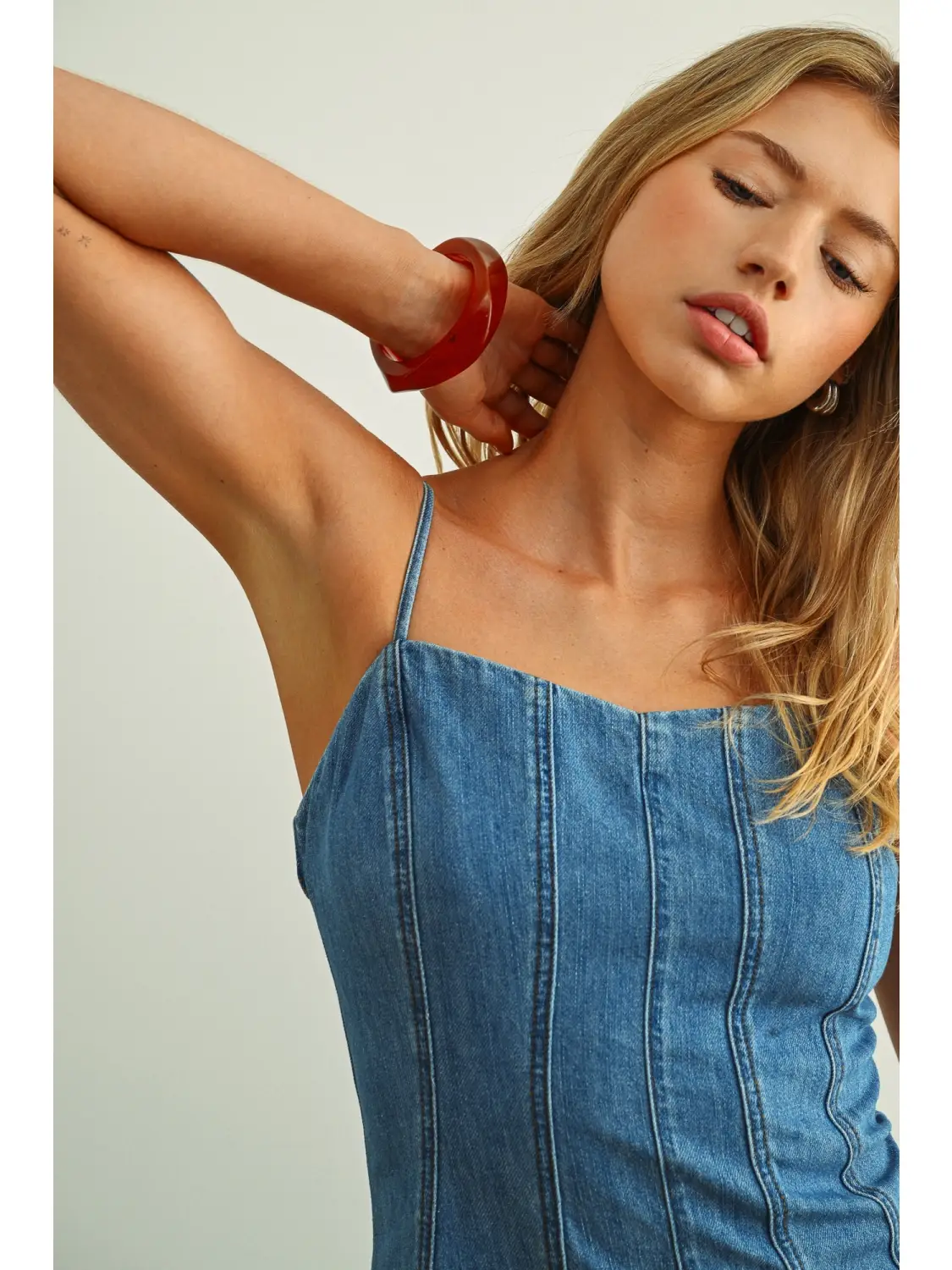 Paneled Maxi Washed Denim Dress