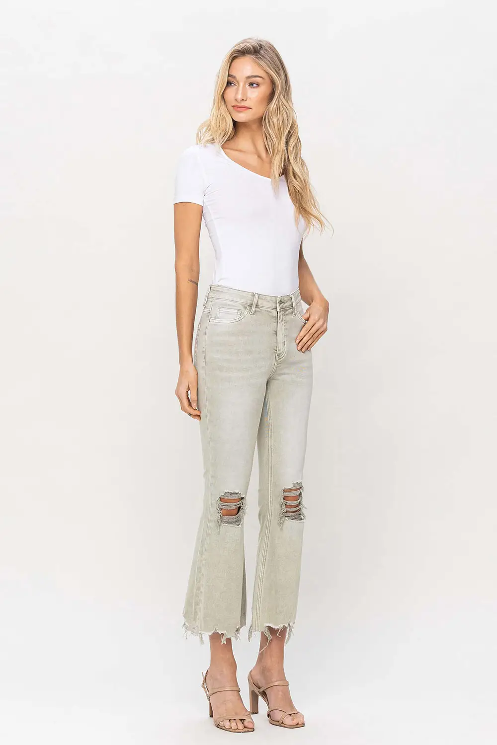 VINTAGE HIGH RISE CROP FLARE - MOSS GREEN