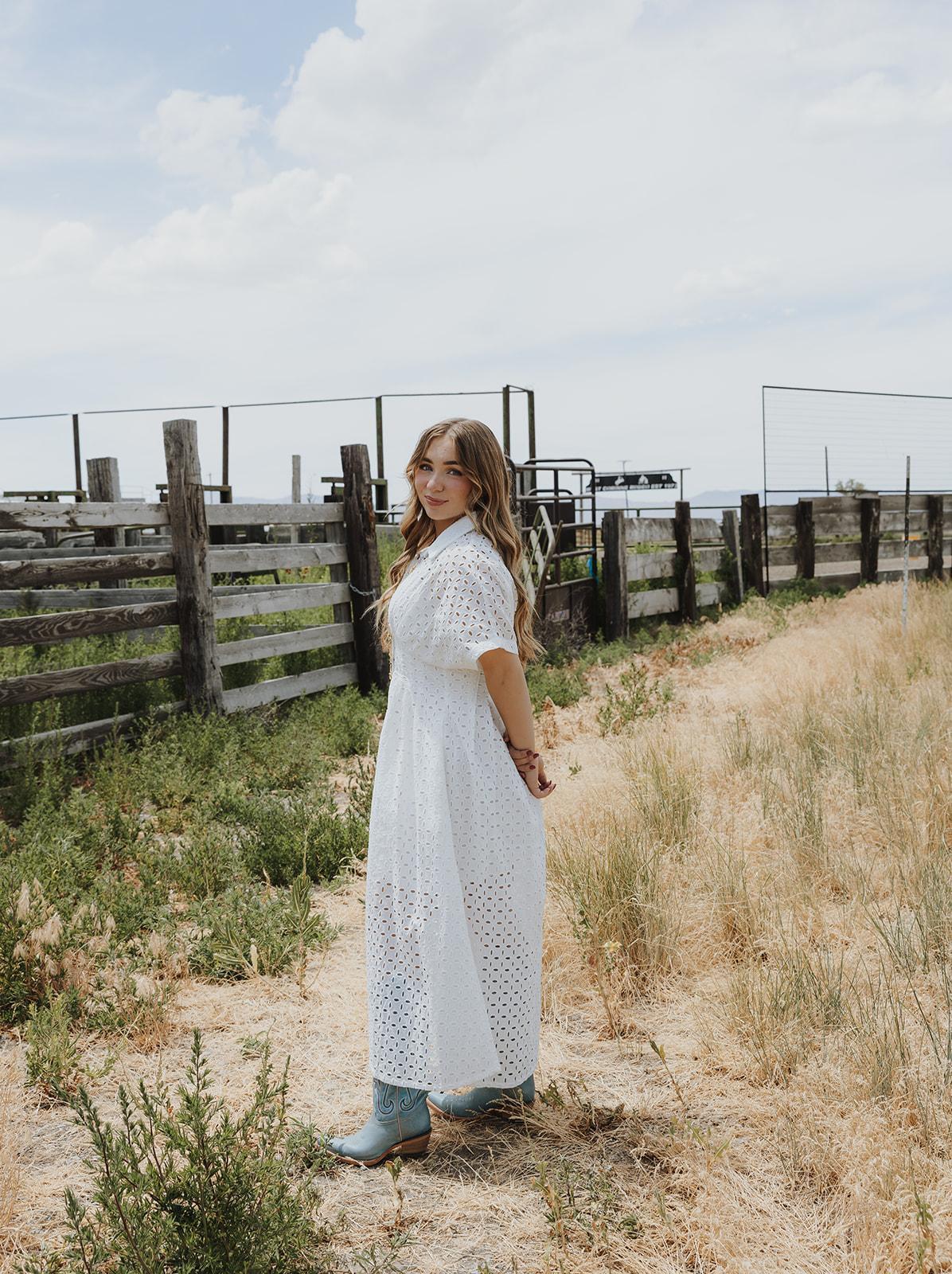 Eyelet Fabric Button Front Shirt Dress