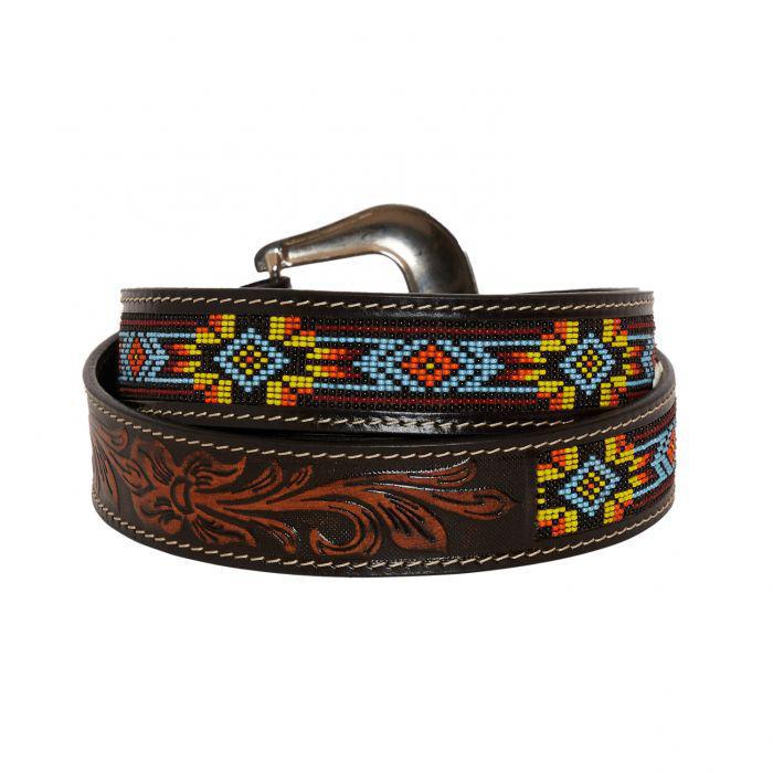 POLYCHROME HAND-TOOLED LEATHER BELT S-4065