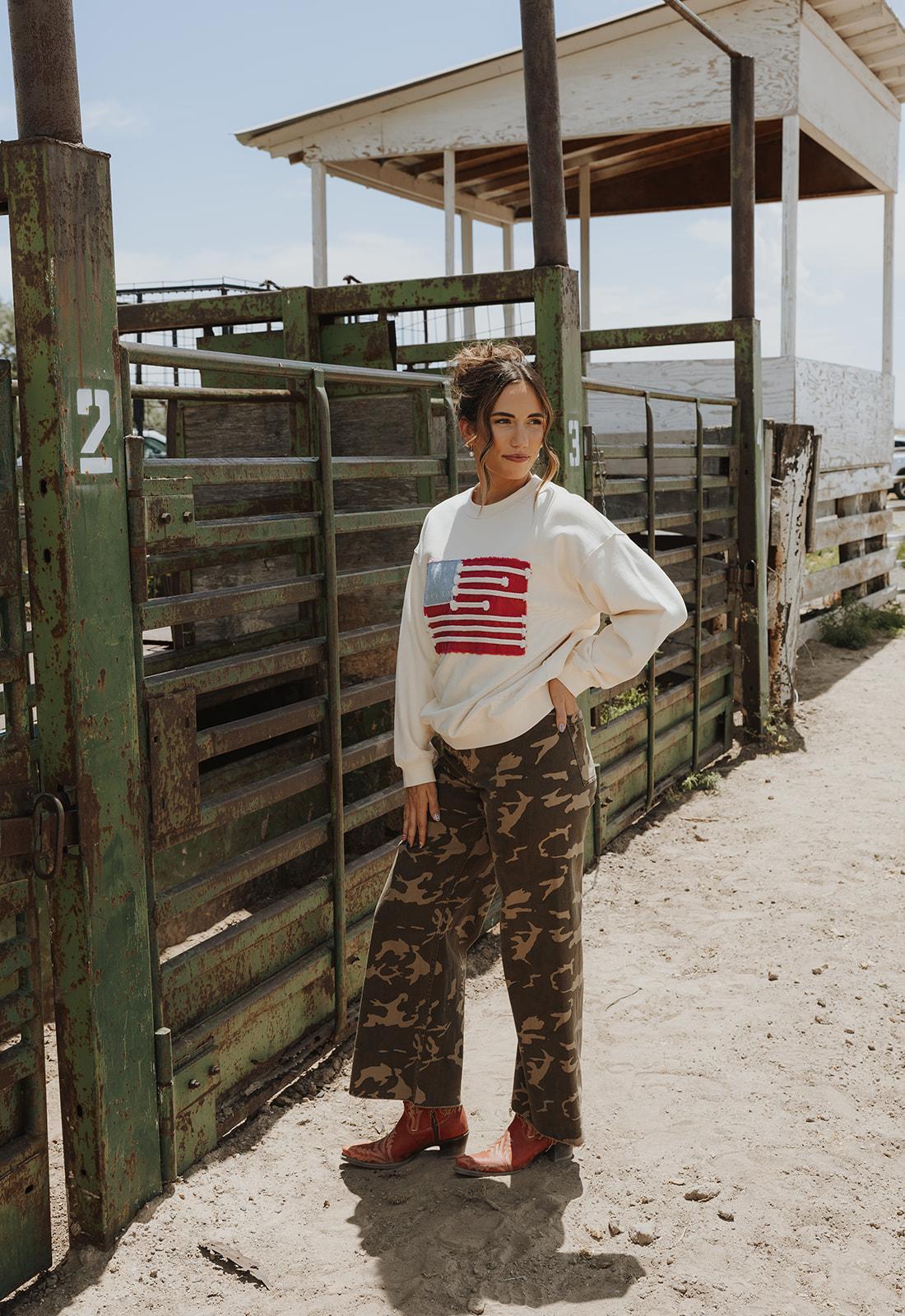 Flag Patch Front Detail Sweatshirts - Cream