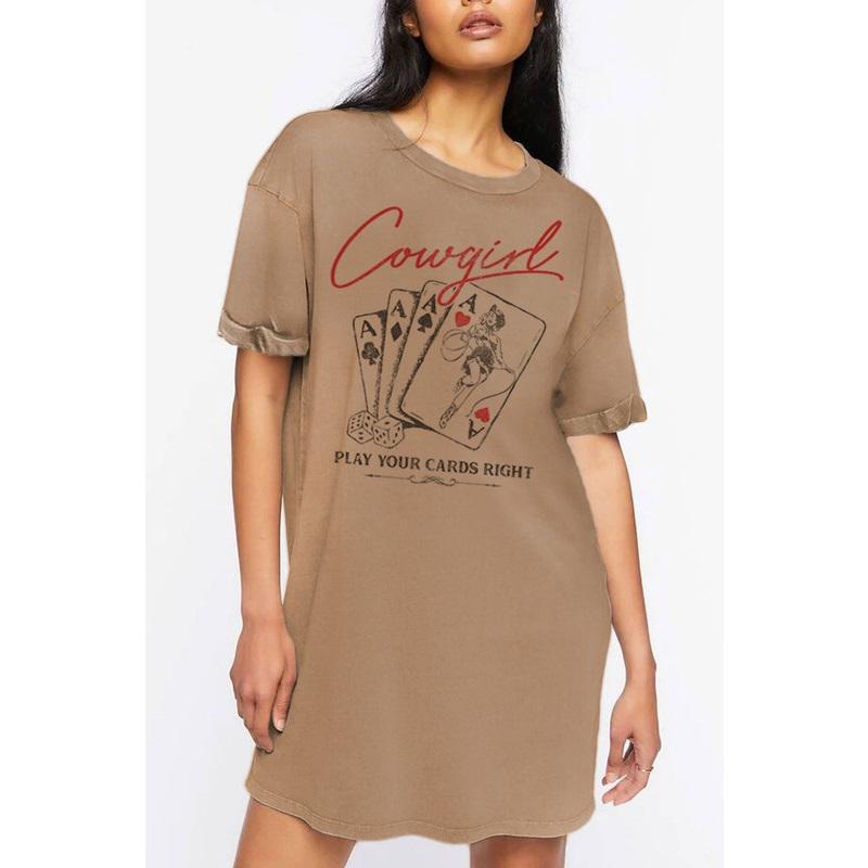 COWGIRLS PLAY YOUR CARDS RIGHT MINERAL WASHED DRESS