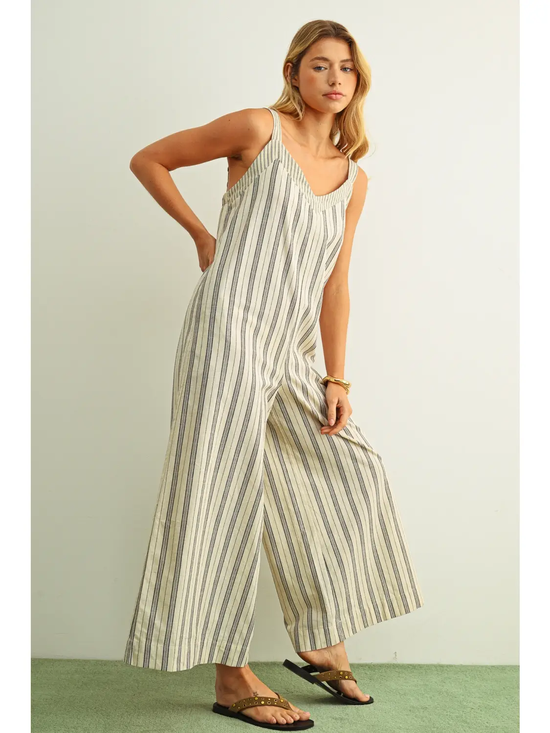 Stripe Printed Wide Leg Jumpsuit