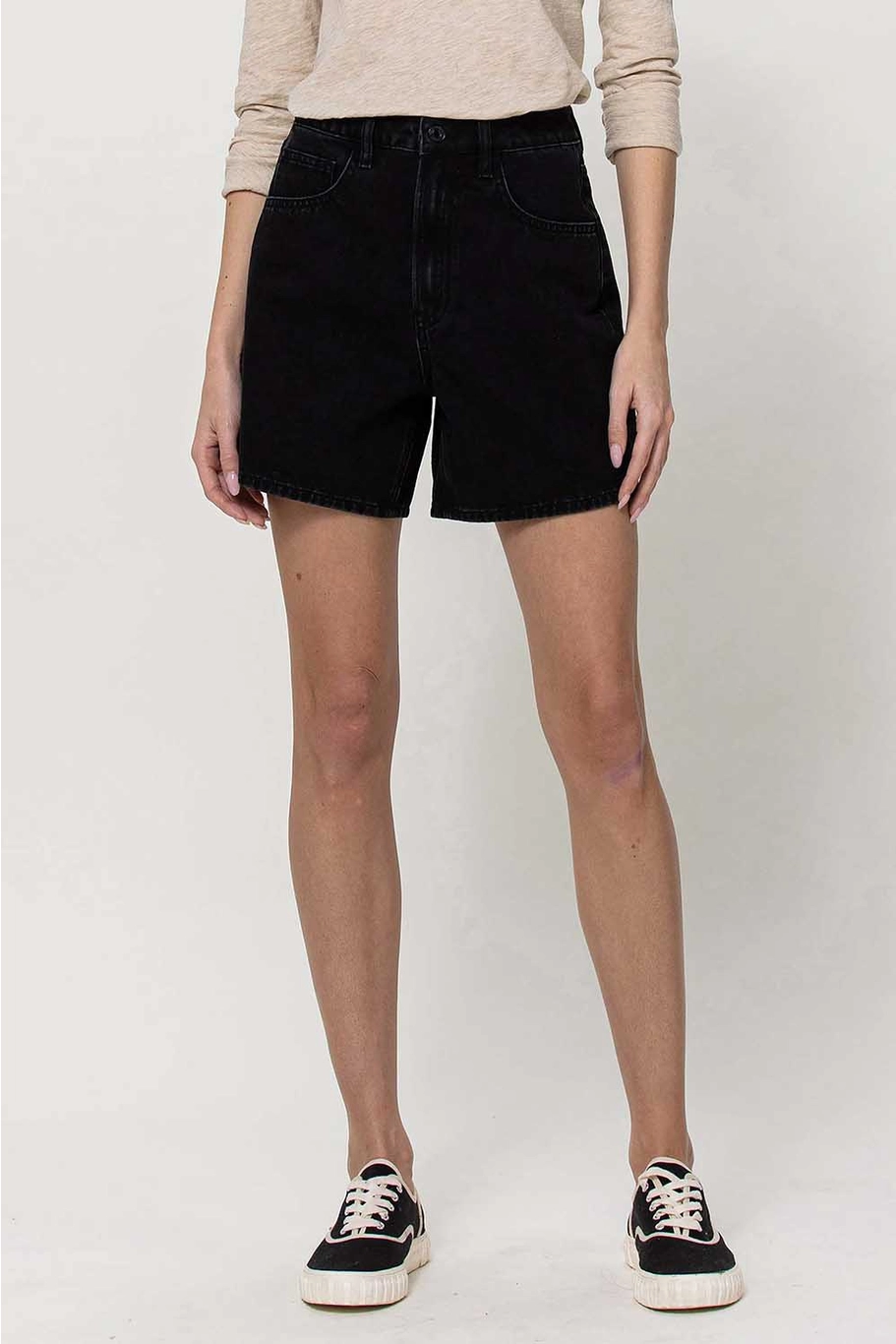 Super High Rise Mom Shorts | Black