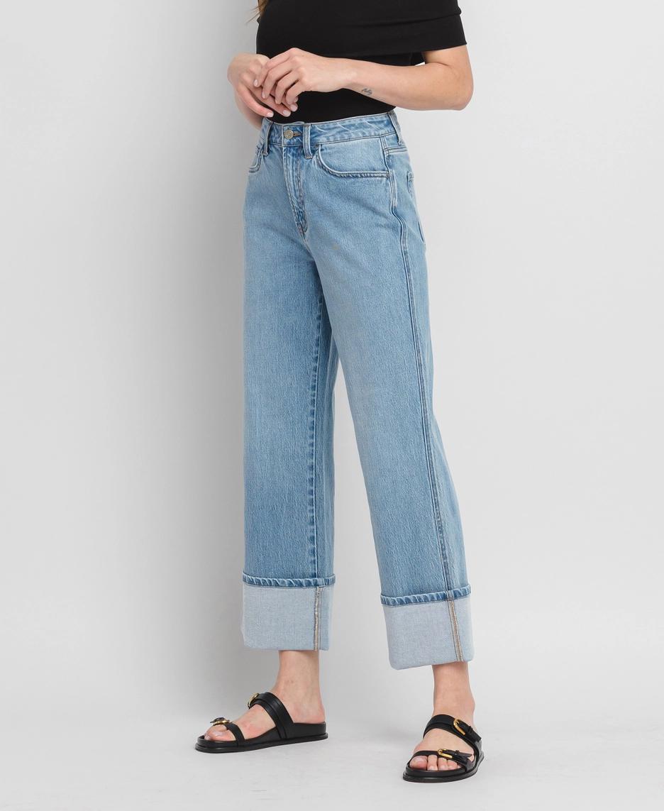 Super High Rise Cuff Baggy Straight Jeans | Enrapture