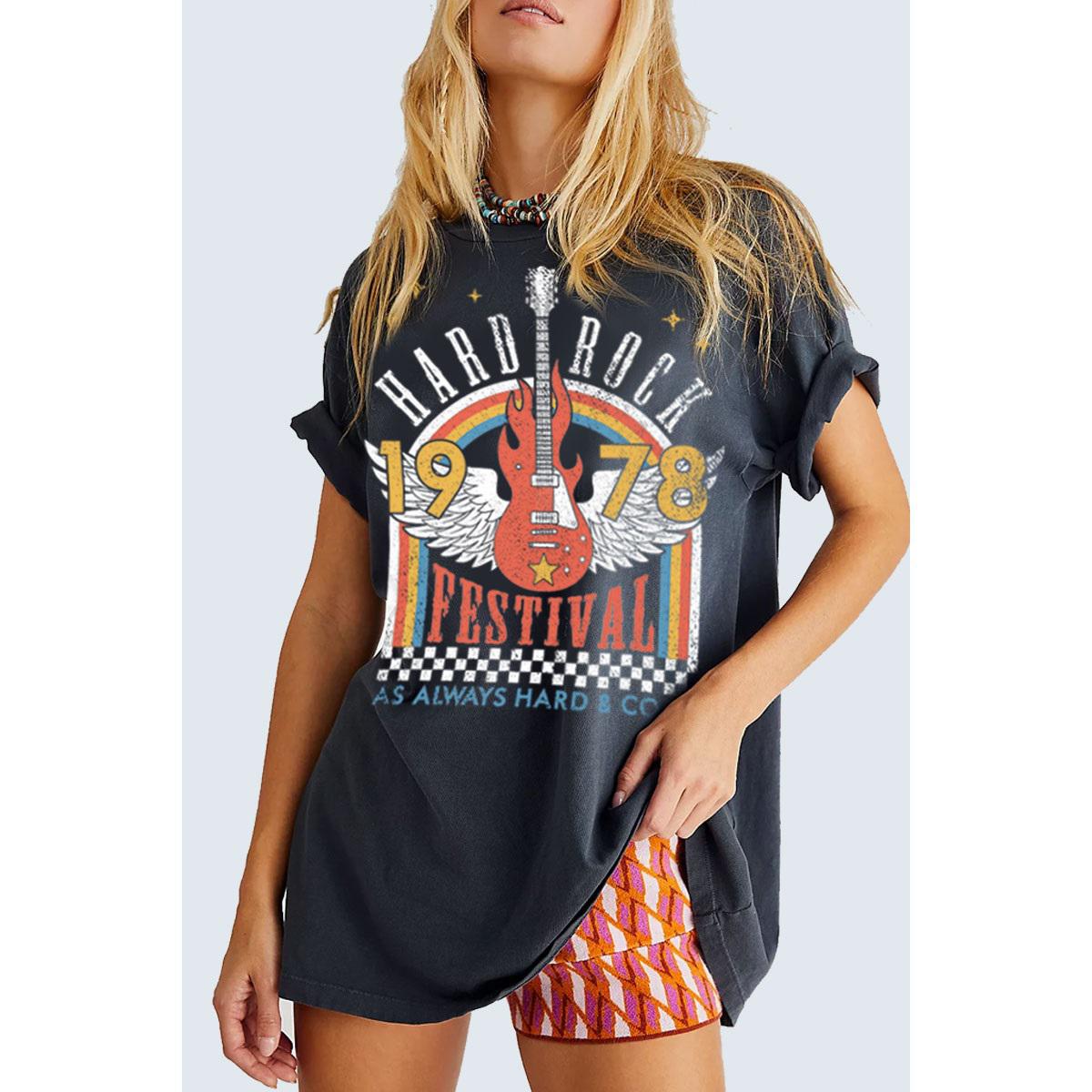 Hard Rock Festival Guitar Eagle Short Sleeve Graphic Tee - Mineral Black