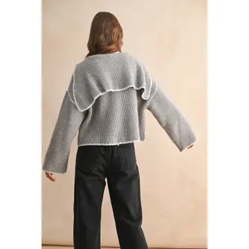 Stitch Detailed Sweater Cardigan - Grey