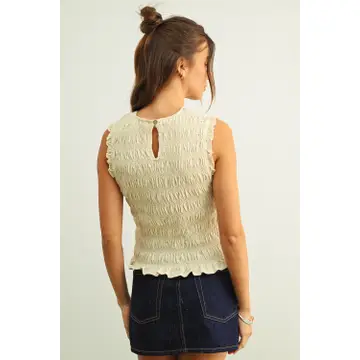 Sleeveless with All Over Smocking Top - Cream