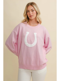 Horse Shoe Pullover Sweater - PINK