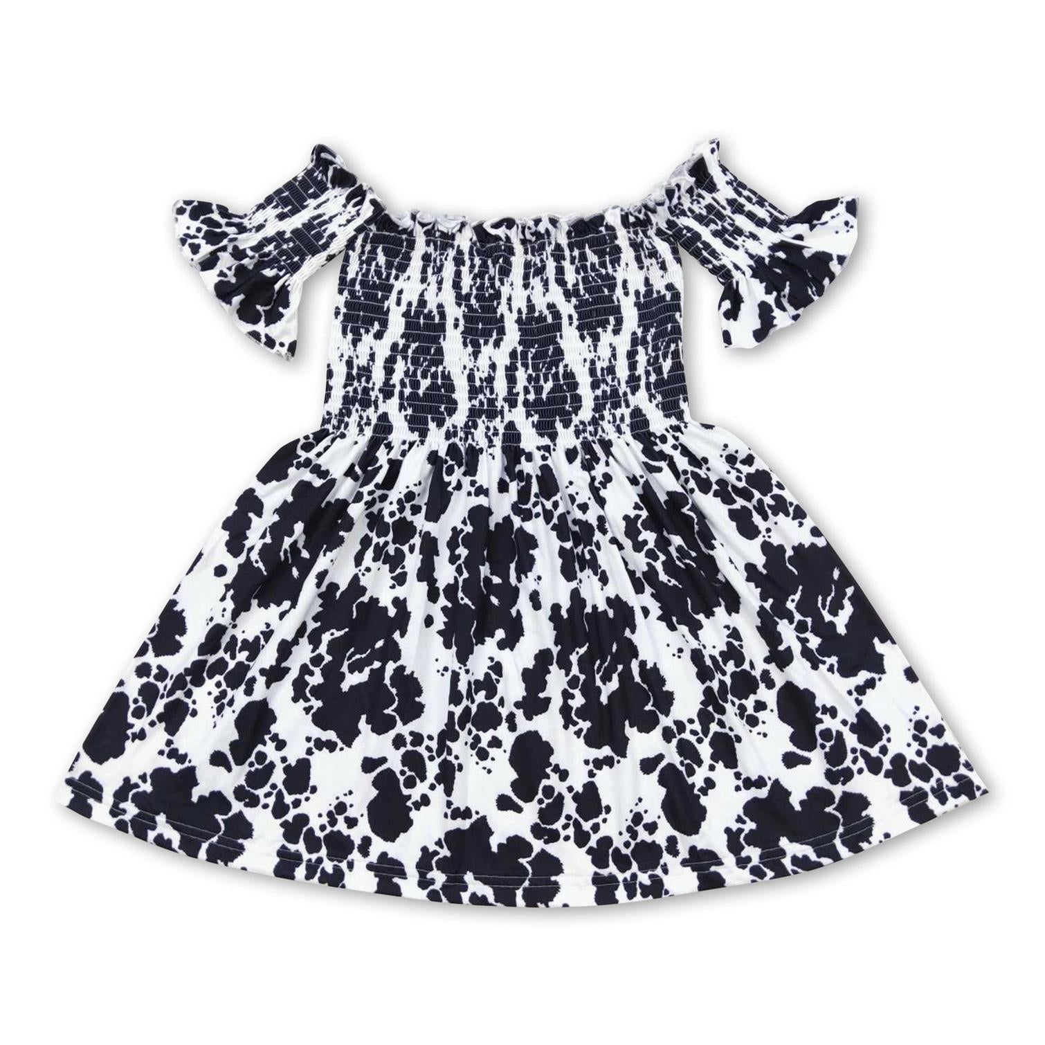 Black Cow Print Short Sleeves Girls Summer Dress