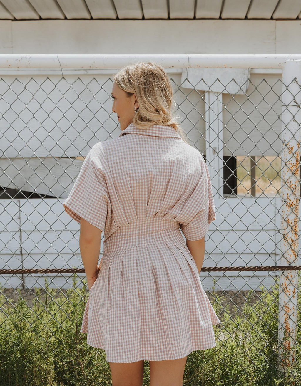 Gingham Patterned Shirt Dress - Strawberry Shake