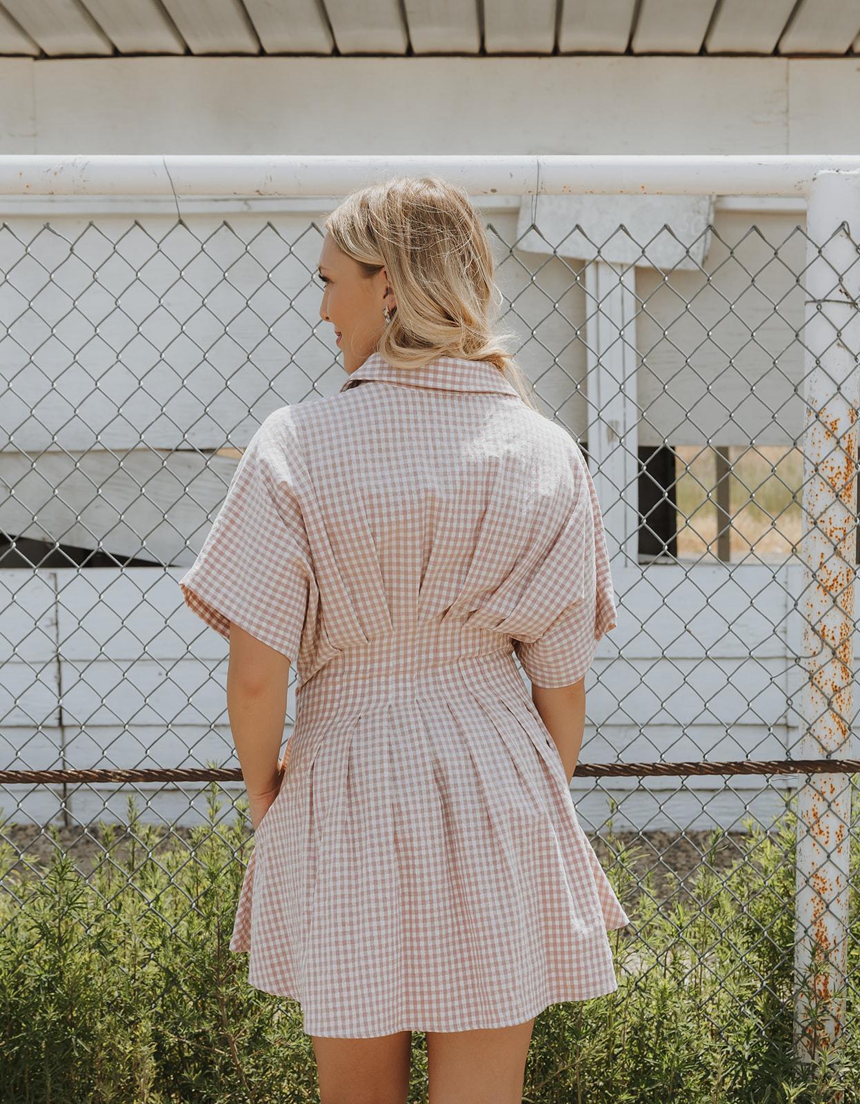 Gingham Patterned Shirt Dress - Strawberry Shake