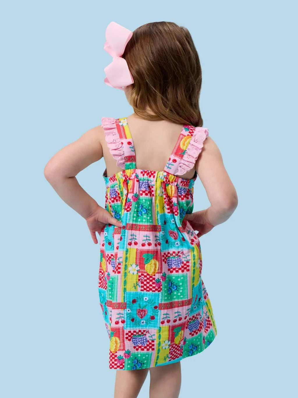 Girls Picnic Party Patchwork Cotton Gauze Flutter Bow Woven Dress