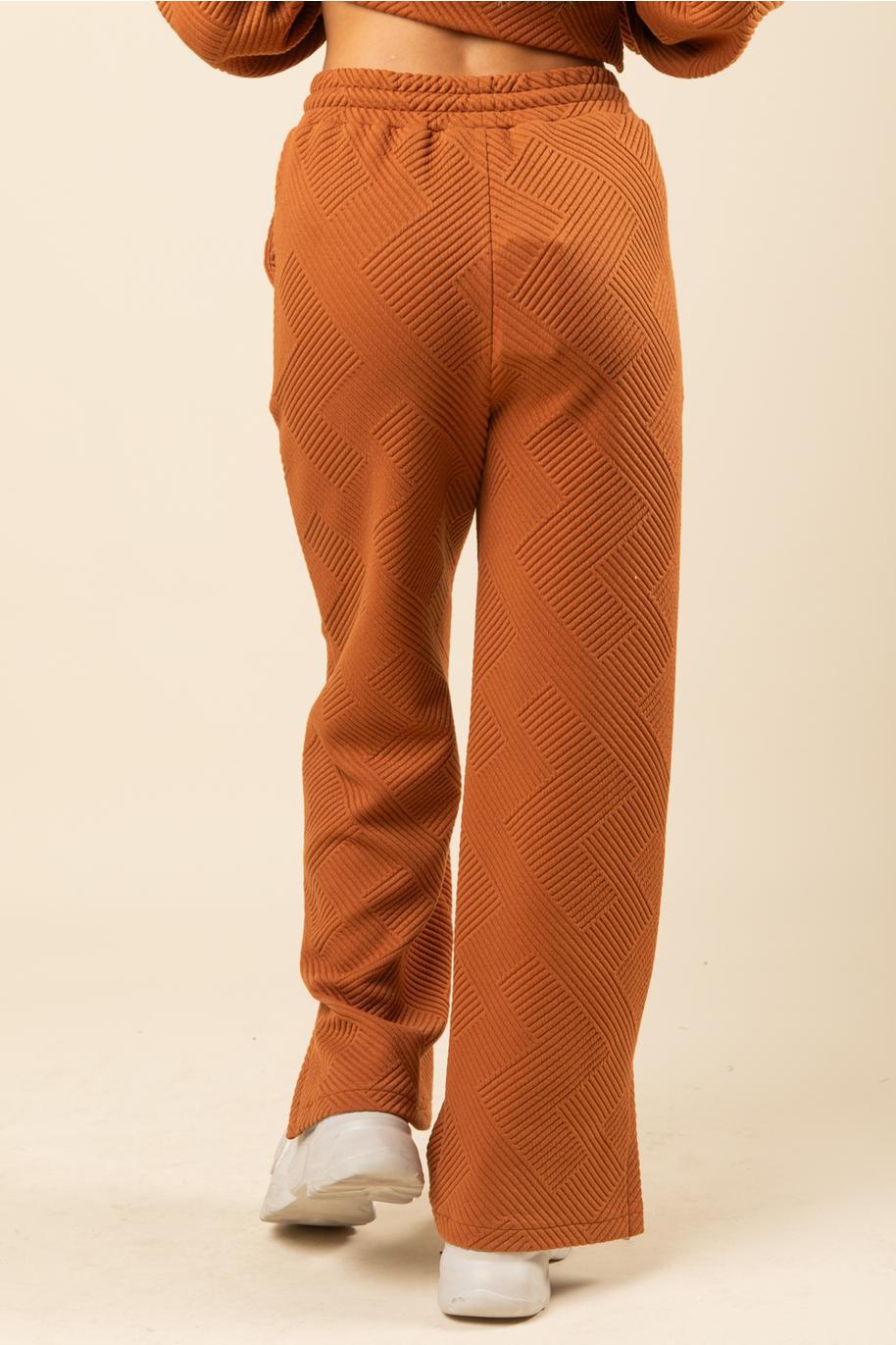 Quilted Double Knit Loungewear Top & Pants Set - Camel
