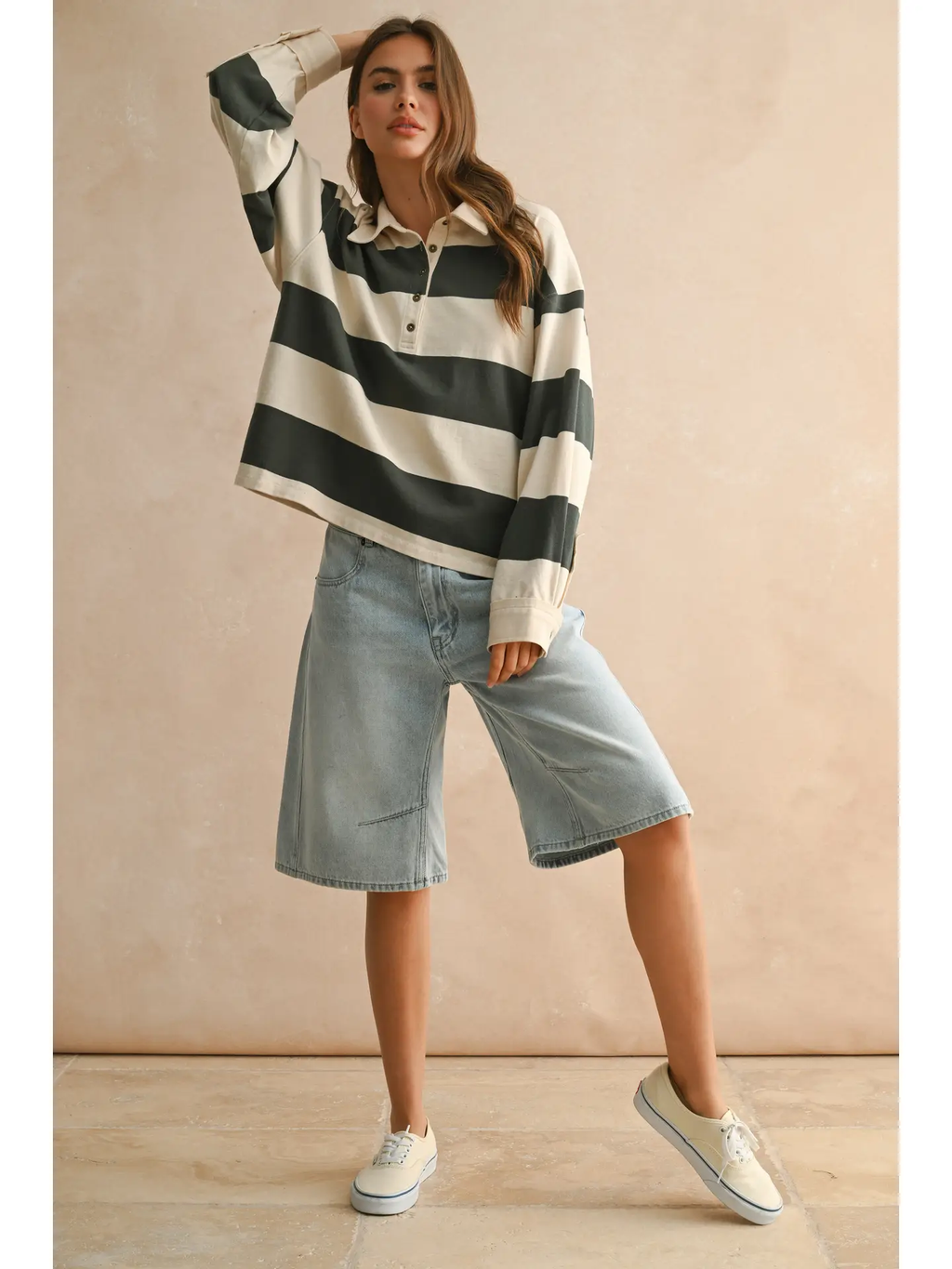 Relaxed Denim Shorts with Pleated