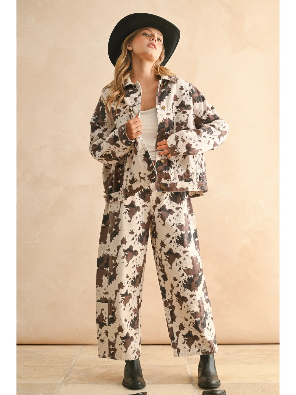 Multi Printed Barrel Pants - COW PRINT