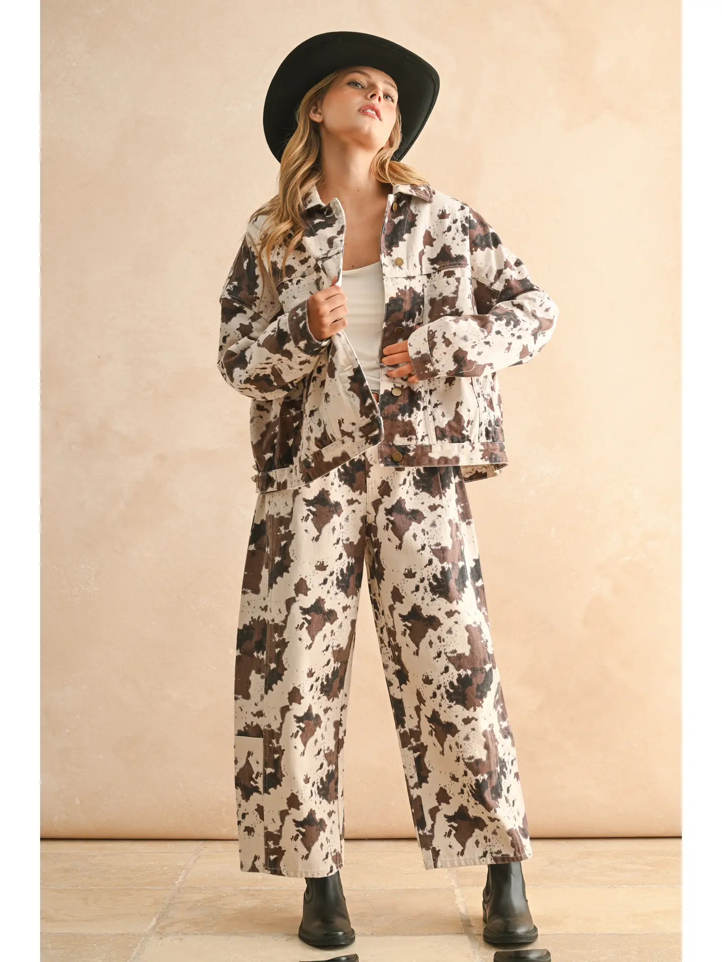 Multi Printed Barrel Pants - COW PRINT