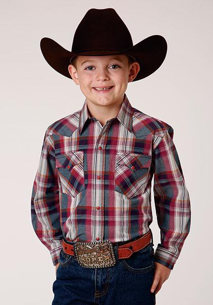 BOYS L/S SHIRT   PERFORMANCE Y/D PLAID SNAP  1259 HONOR PLAID