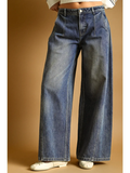 Pleats On the Side Wide Leg Jeans