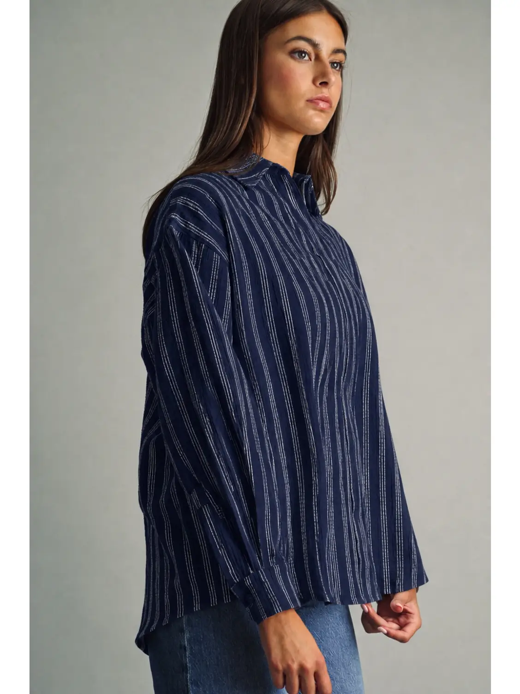 Brush Line Effect Button Down Shirts - NAVY