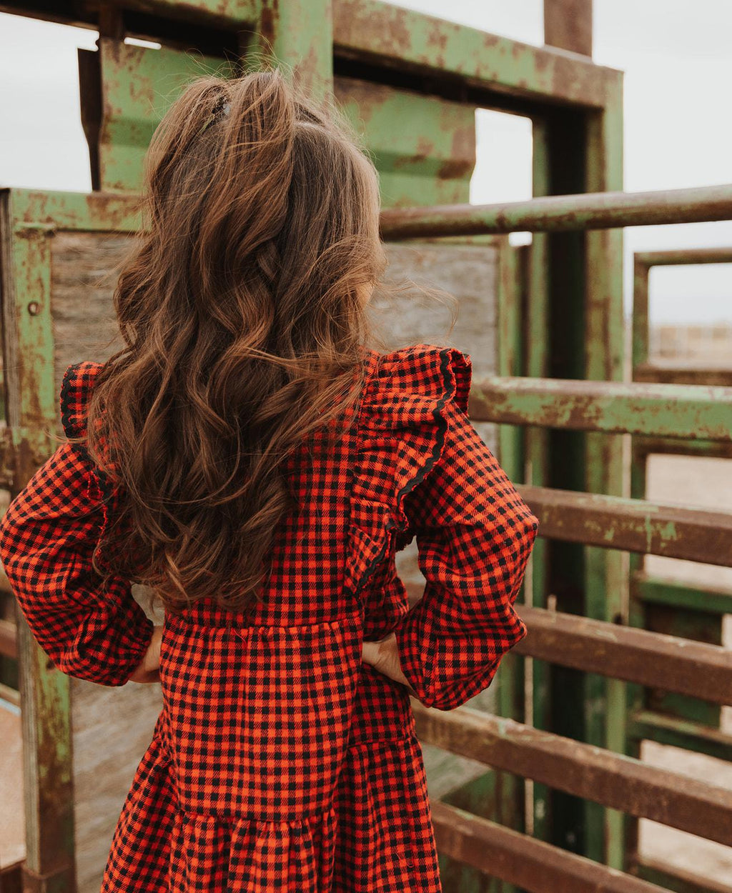 RED CHECK RUFFLE DRESS