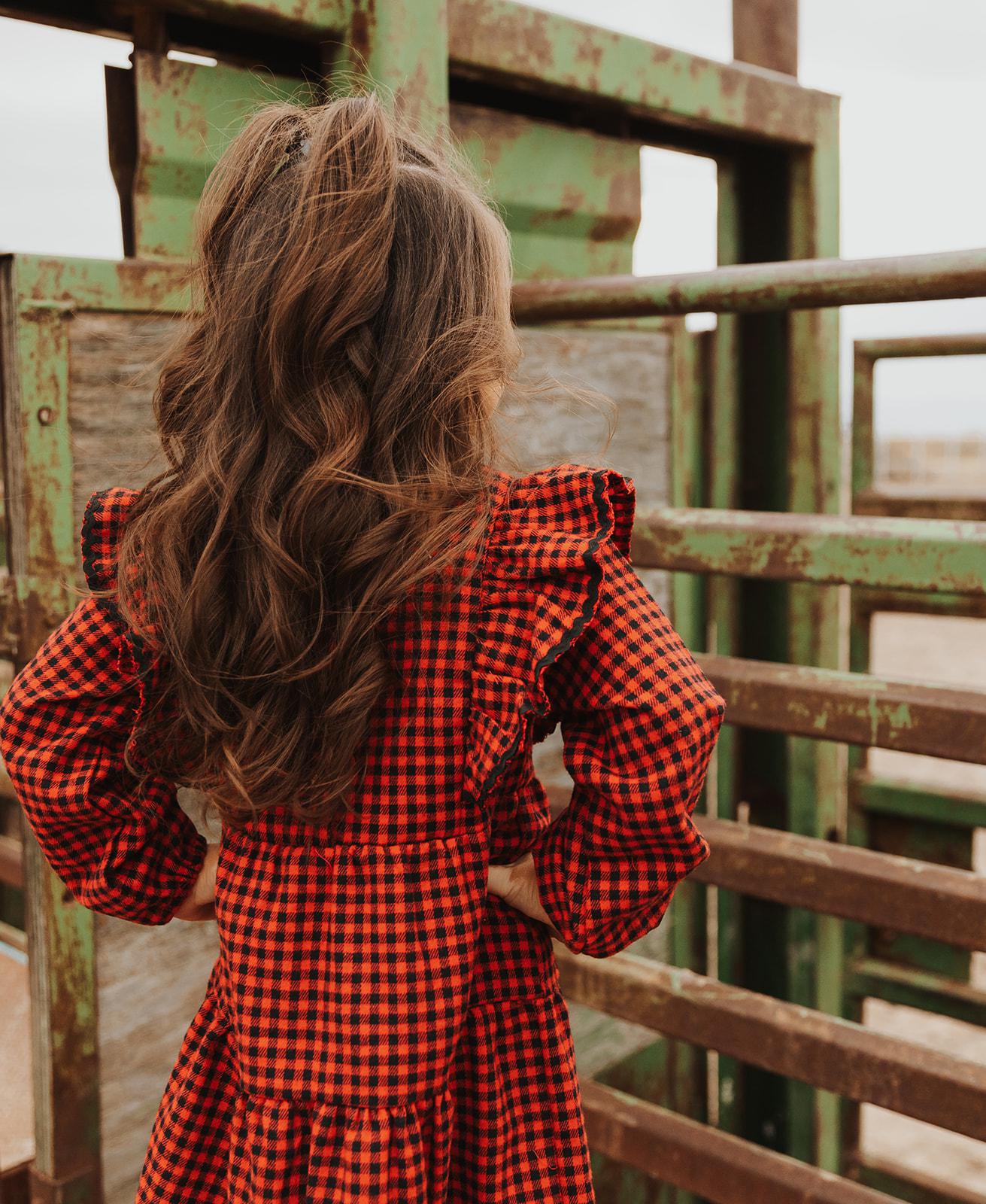 RED CHECK RUFFLE DRESS