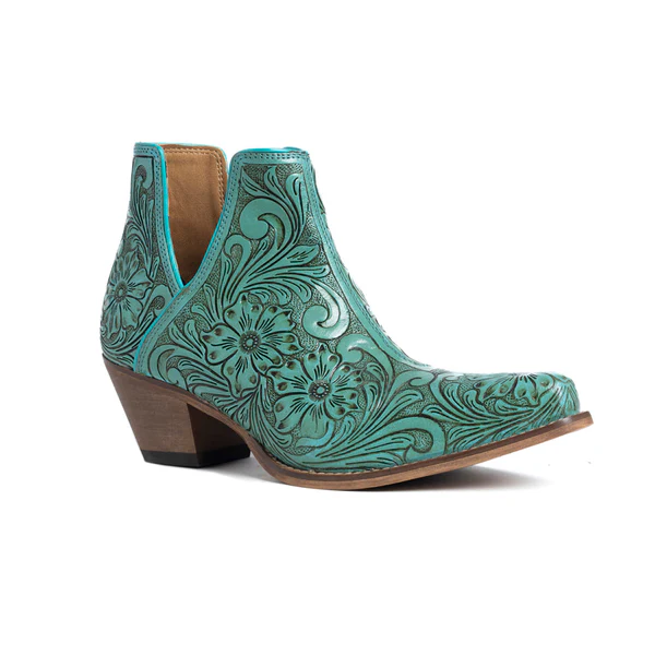 High Mesa Hand-Tooled Booties In Turquoise S10601