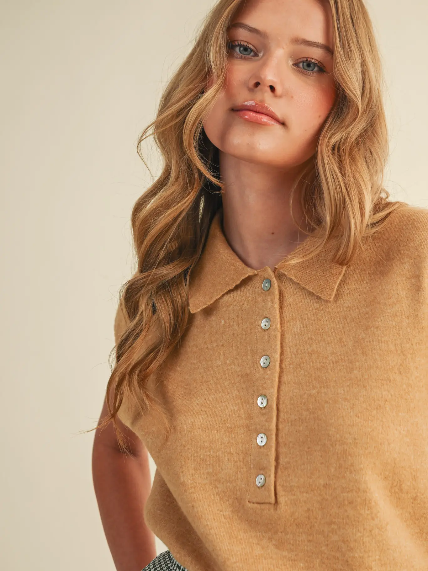 Cap Sleeve Collared Sweater Vest - OLIVE